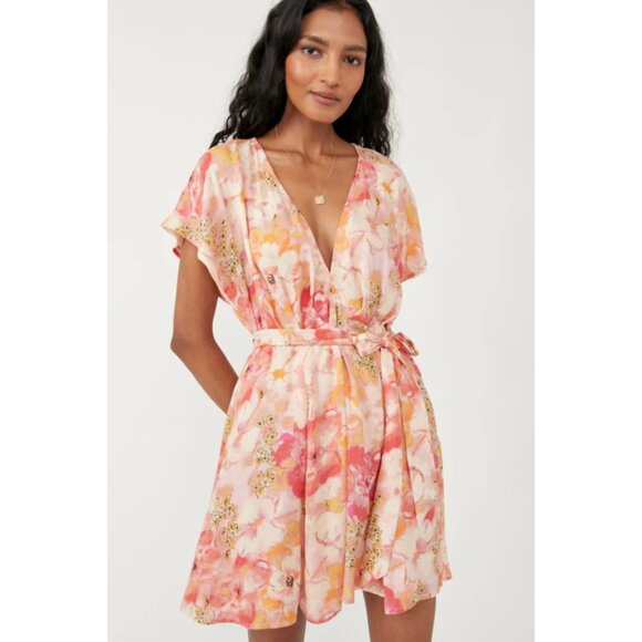 Free People Dresses & Skirts - Free People Floral Freddy Tie Mini Dress - Size Large - Soft Chiffon Girly EUC
